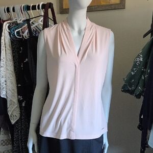 Calvin Klein Peachy Pink Sleeveless Blouse with Mandarin Collar